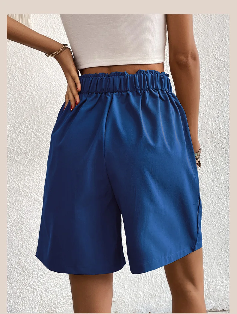 Pinkycolor Fashion Summer Women Solid Color Double Button High Waisted Comfortable Straight Cylinder Loose Multicolor Shorts
