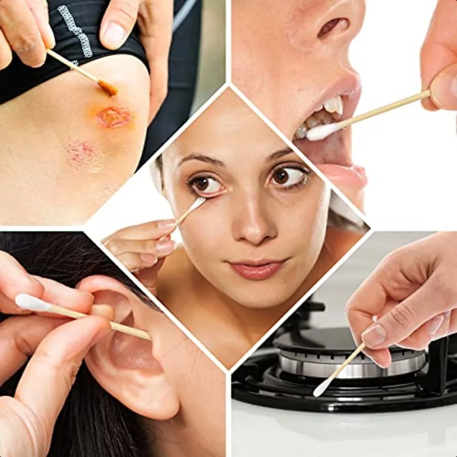 Wattestäbchen mit 2000 Stück, doppelspitze, Ohrenreinigungsknospen mit Bambusstab, 7,6 cm große Applikatoren mit Baumwollspitze für Ohren und Make-up