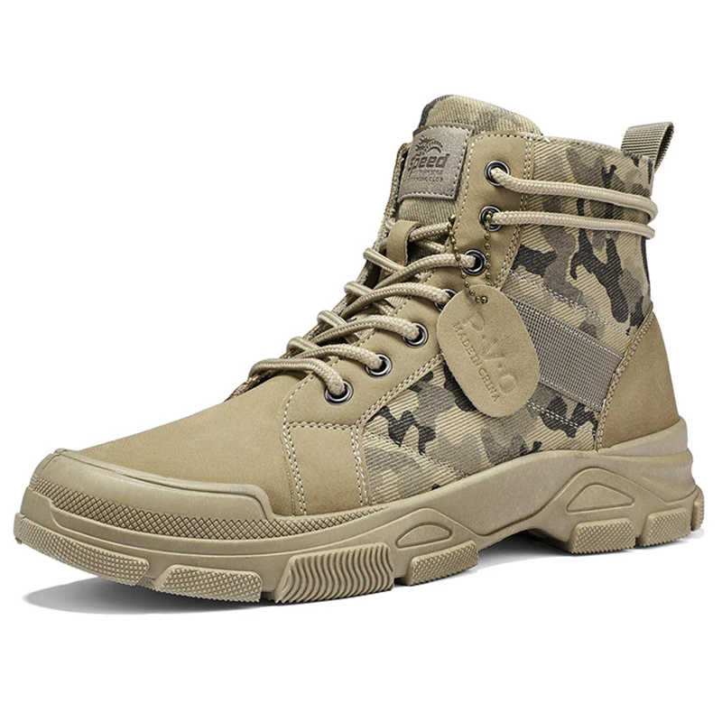 Herfst Winter Nieuwe Militaire Laarzen Mannen Camo Woestijn Wandelschoenen High-Top Sneakers Fashion Veiligheid Werkschoen Mannen pluche Martin Boot