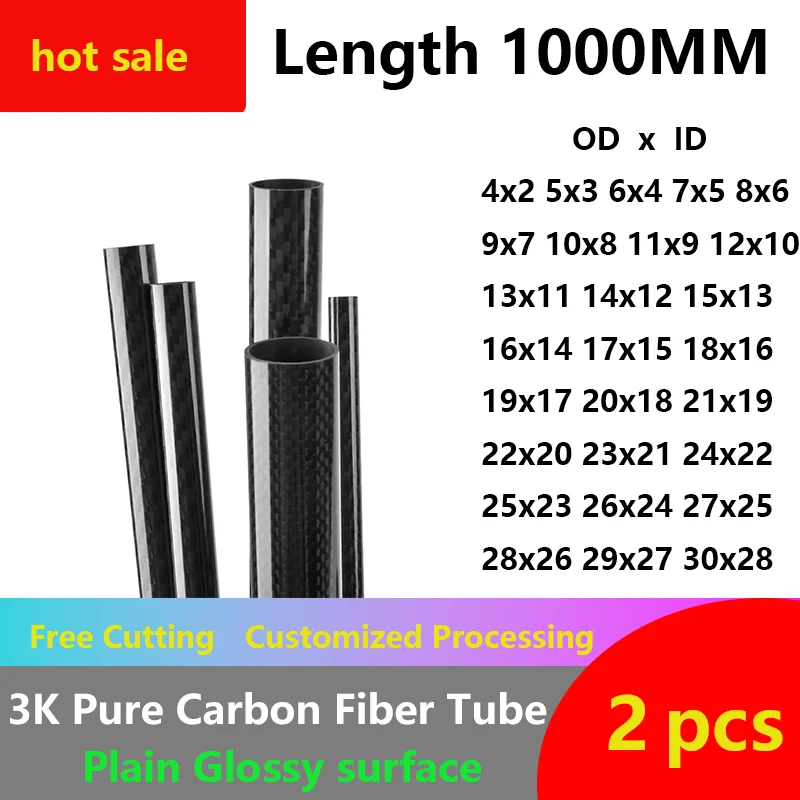 3K Carbon Fiber Tube ,Plain Glossy 2PCS Length 1000MM,Wall Thickness :1mm, High strength full carbon fiber tube. 