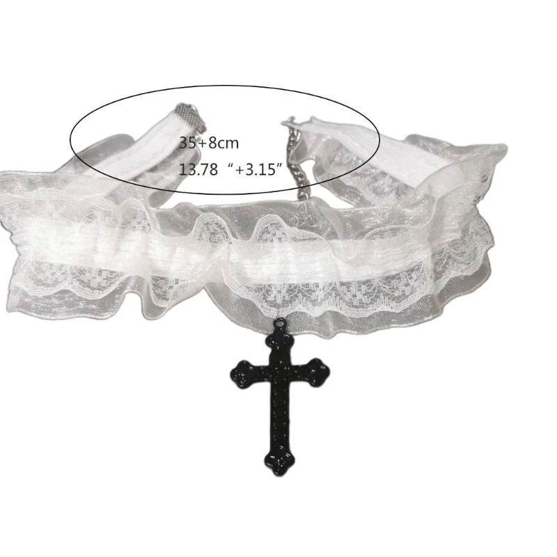 Stretch Gothic Neckchain Double Lace Crucifix Clavicle Chains for Fashion Lovers