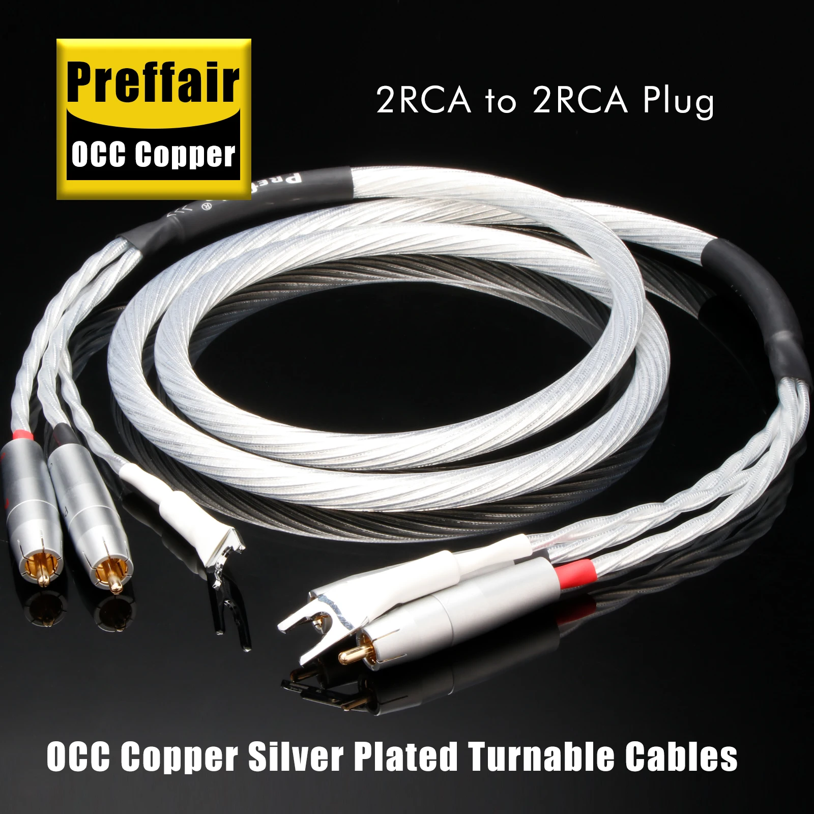 

Preffair OCC Silver Plated 2RCA to 2RCA Cables 15Mirco Sliver Plated Conductor Braided Phono Wire with 24k Gold Plated RCA Plug