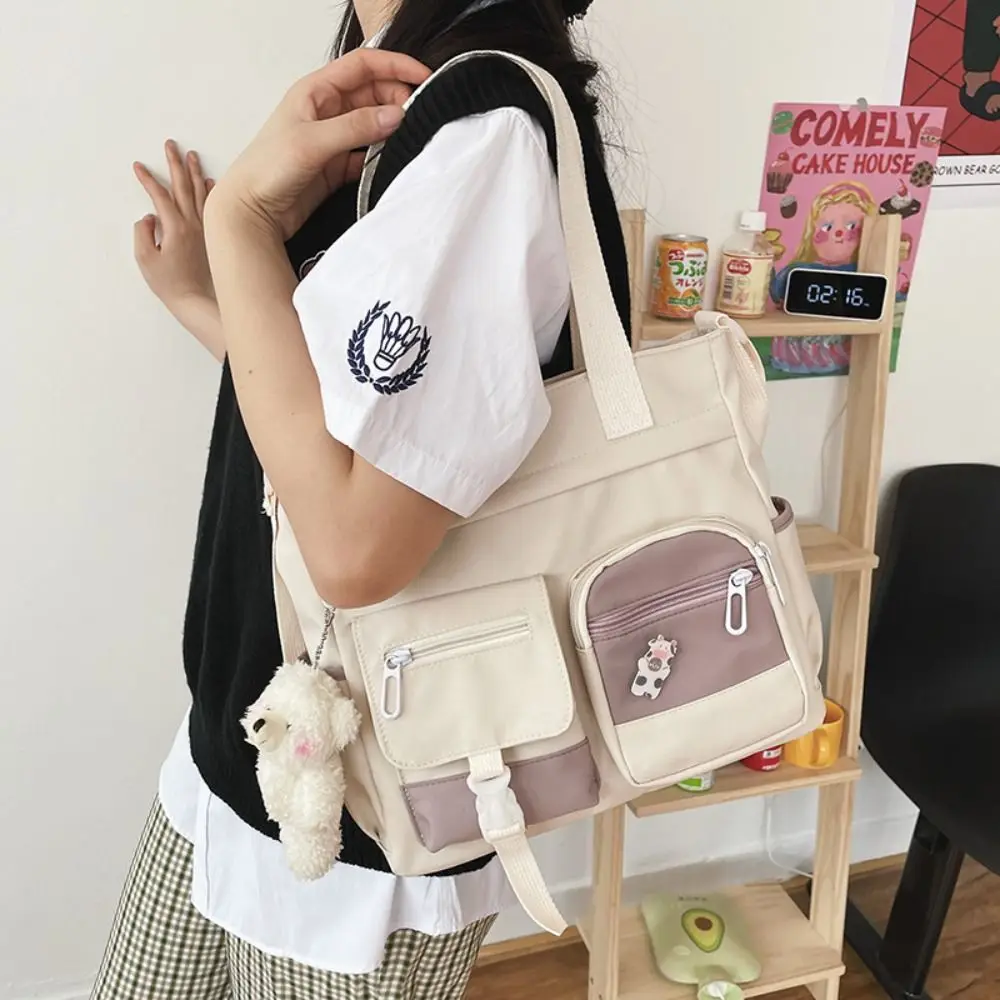 Torba płócienna nylonowa Harajuku, jednolity kolor, torba szkolna dla studentów, styl akademicki, duża pojemność, japońska torba na ramię, streetwear