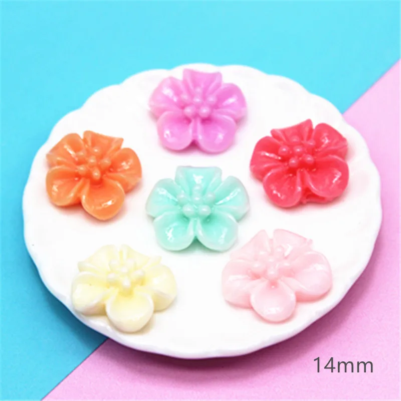 50PCS New Mix Colors 14mm Resin Flowers Flatback Cabochon Embellishment Accessories DIY Jewelry/Craft Scrapbooking