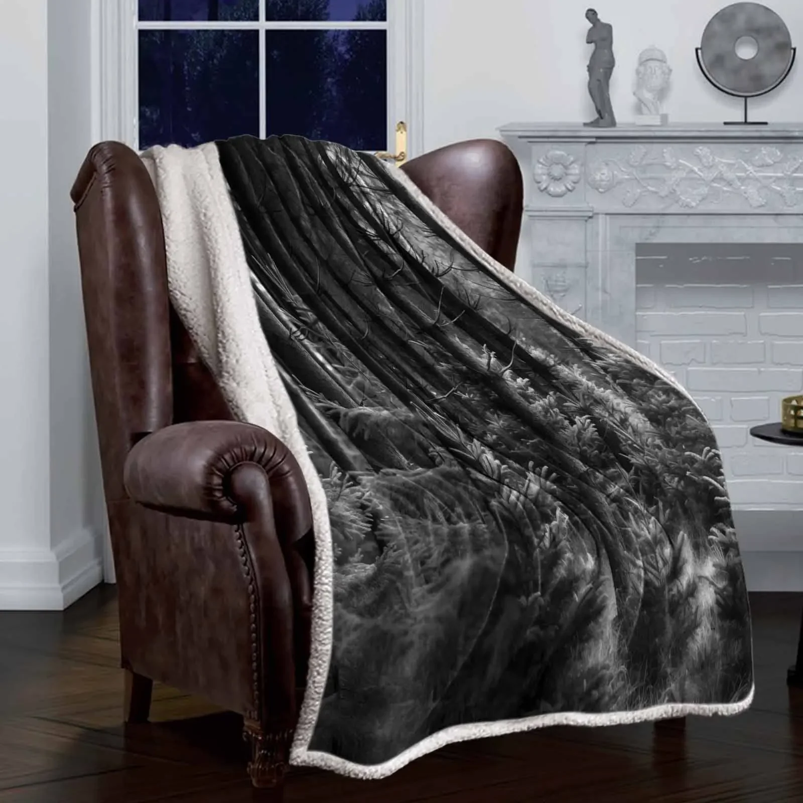 Forest Pine Black And Whitestyle double-layer thick winter blanket,soft and warm sheep wool crystal wool blanket,plush bed sheet