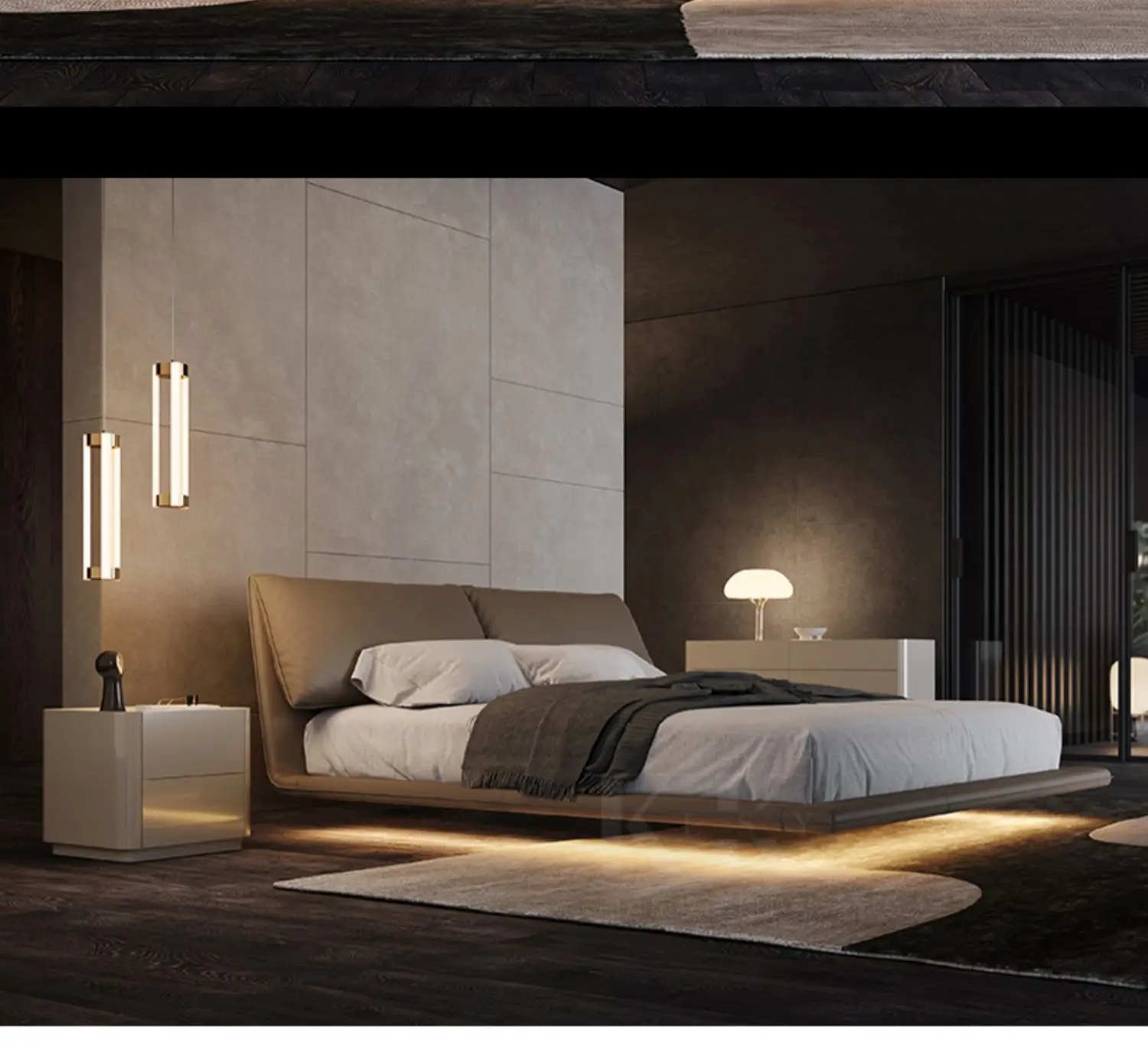 Light luxury, suspended leather, master bedroom double bed atmosphere