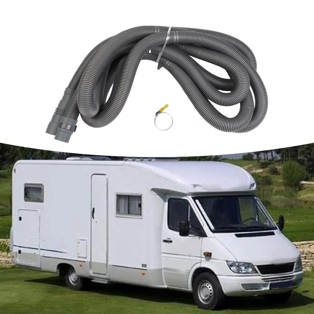 

5m Gray Flexible RV Waste Water Drain Hose Set 28-42mm Multiple Inlet For Motorhome Towing Vehicle