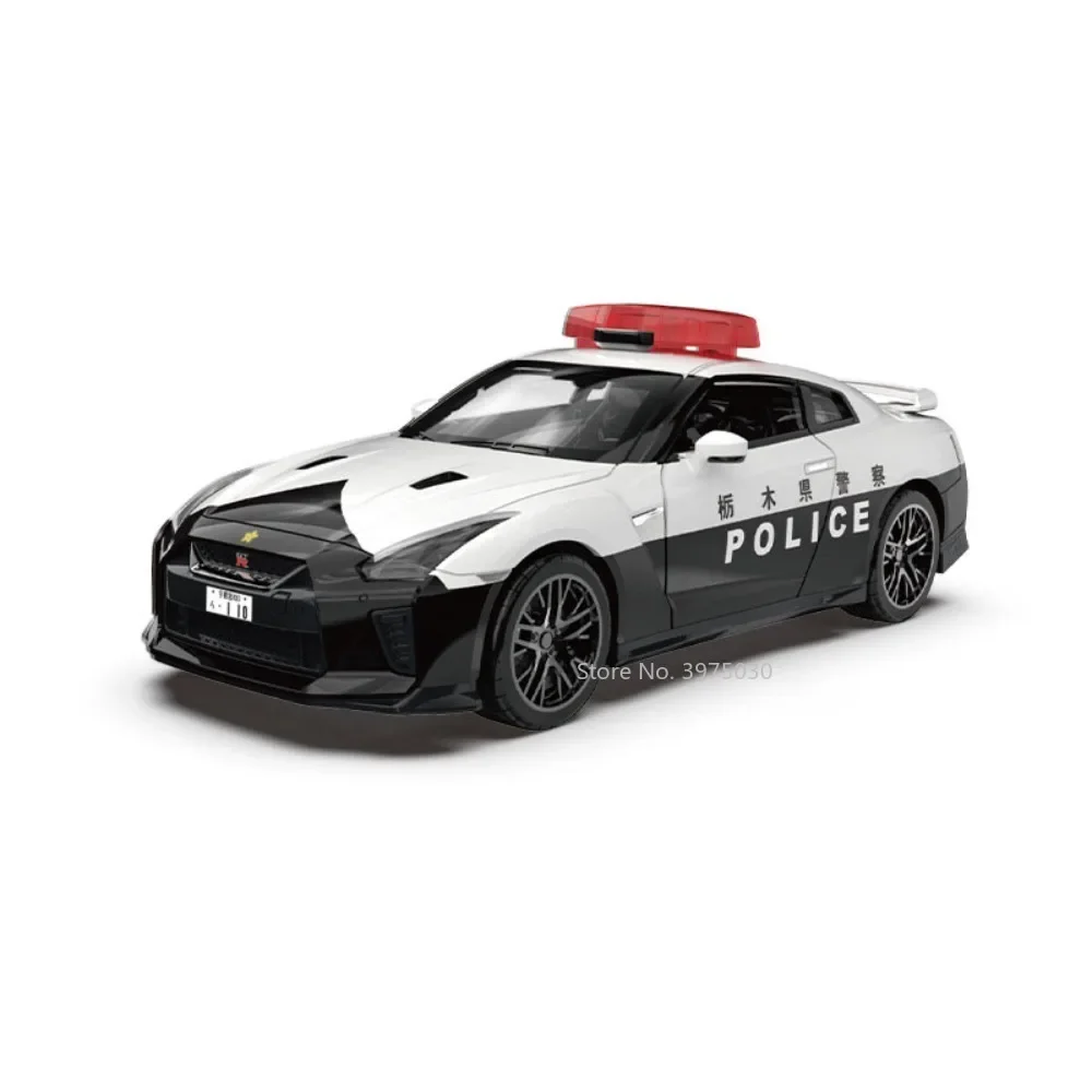 1/32 GTR Police Car Alloy Diecast Model Toy Doors Can Open with Pull Back Authentic Authorized Collection Toys for Boy Birthday