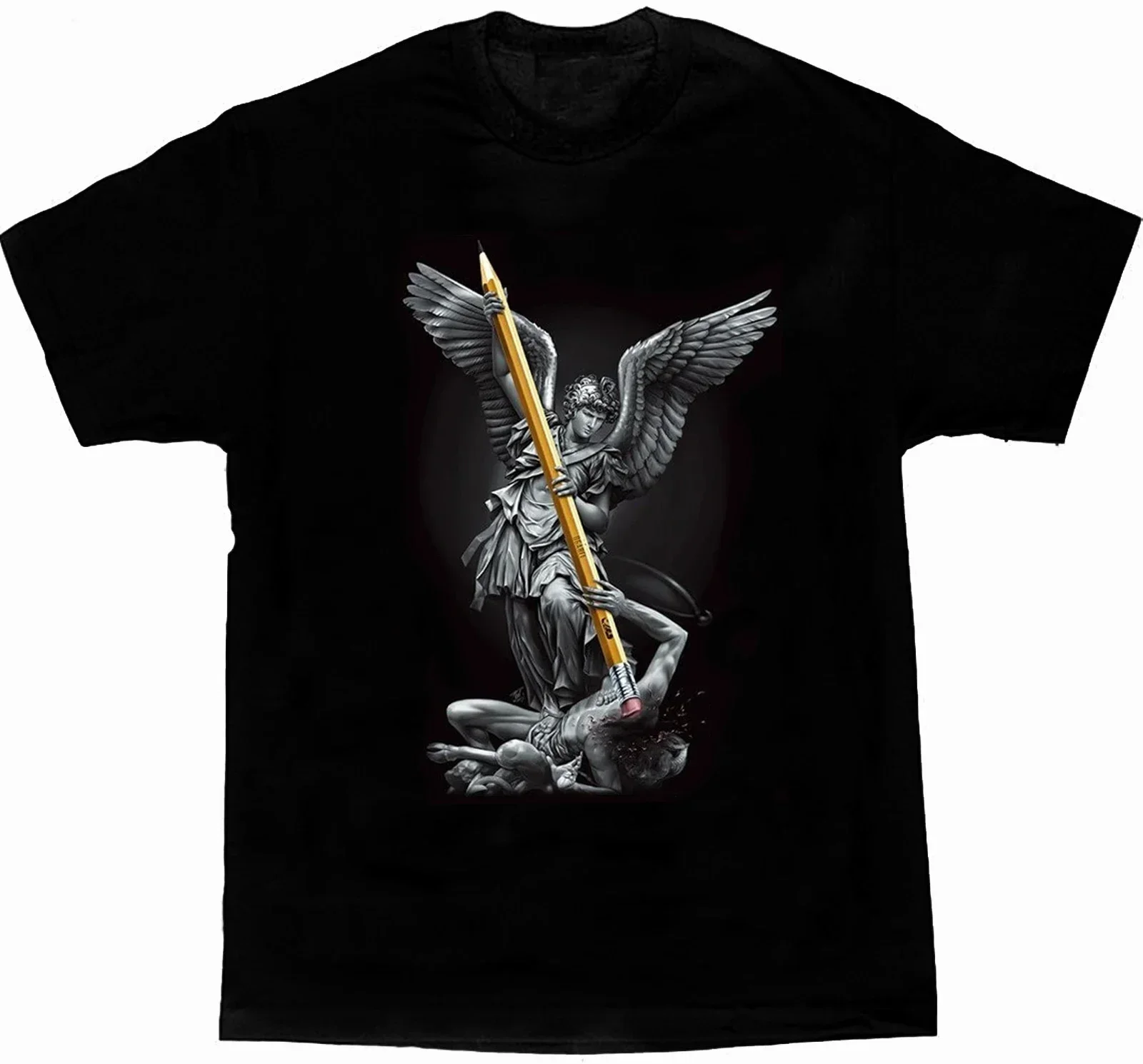 Eraser Erases Evil - Funny The Archangel St Michael Inspired T-Shirt 100% Cotton O-Neck Summer Short Sleeve Casual Mens T-shirt