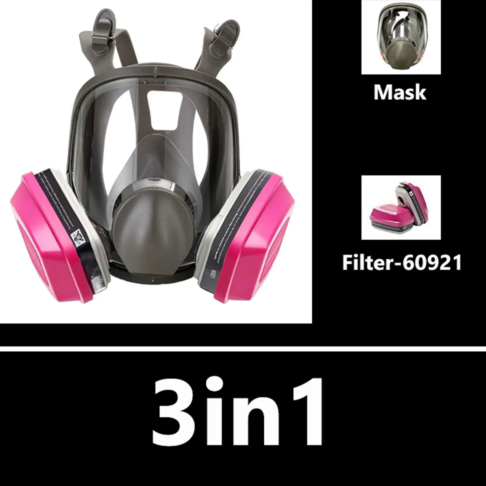Reusable Anti-fog Gas Mask with 60921 Activated Carbon Filters Against Dust Organic Vapor, Ideal for Painting