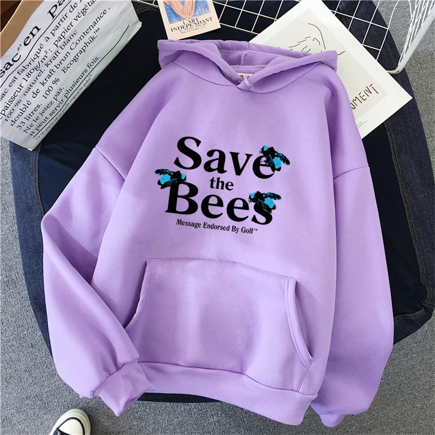 Hip Hop Cartoon Save the Bees printed Women Hoodies Fashion Fleece Men Hoody Pullover Unisex Y2k  Female Sweatshirts Clothing