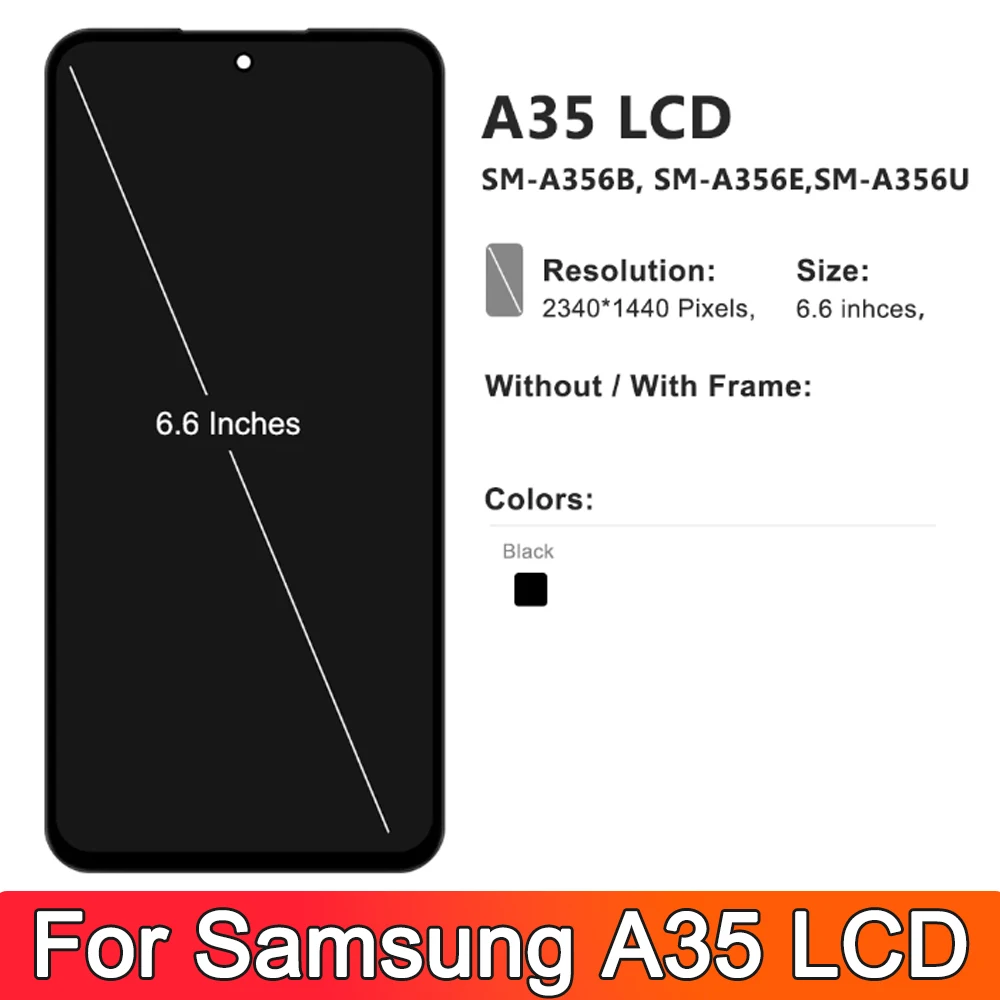 Tested Quality For Samsung A35 A356B A356E A356U LCD Display Touch Screen with Frame, For Samsung A35 5G LCD