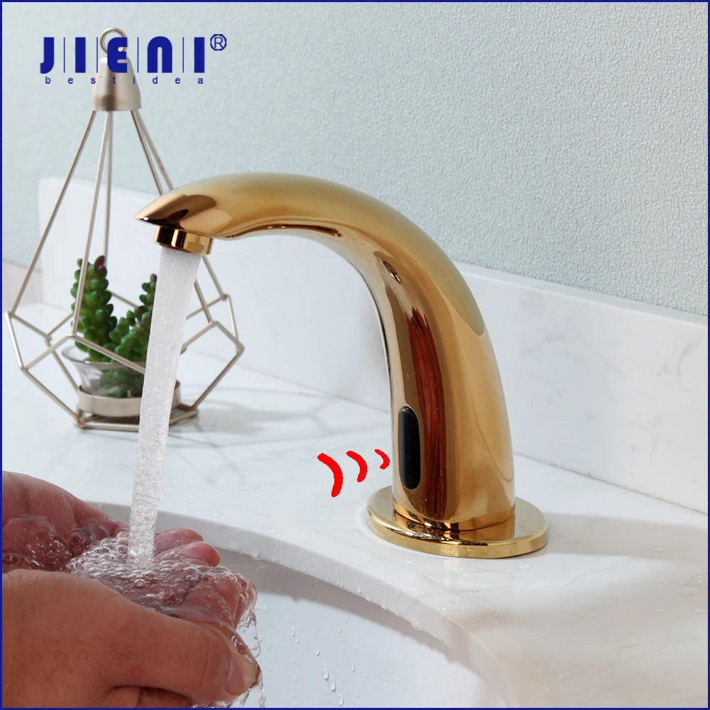 

JIENI Golden Plated Basin Faucet Automatic Hands Touch Free Sensor Faucets Solid Brass Bathroom Sink Sensor Faucet Mixer & Taps