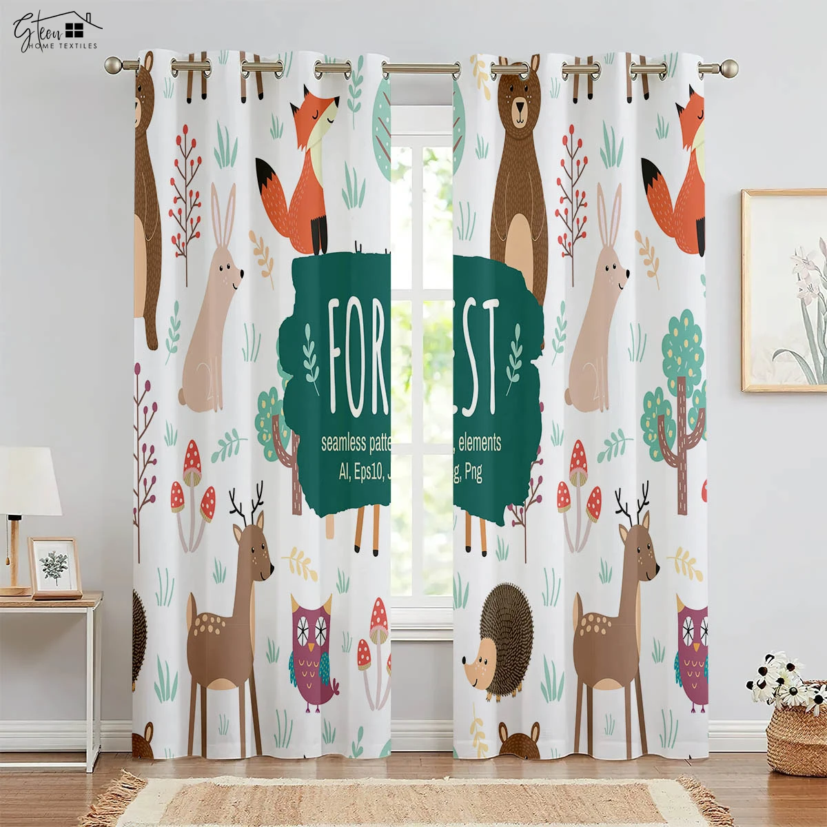 Animal 3D Printed Curtains Lion Beauty Bear Tiger Giraffe Zebra Elephant Pet Dog Cat Children Kids Decorative Curtains 2PCS