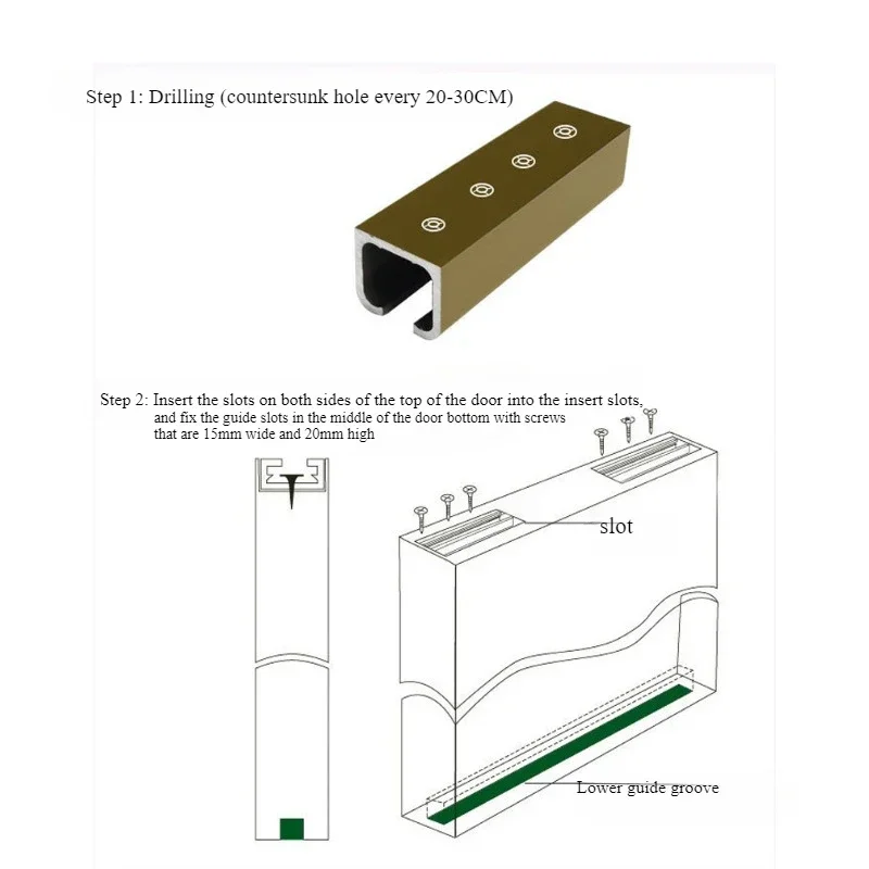 2pcs 50cm Sliding Rail Lifting Rail Sliding Door Aluminum Alloy Wooden Door Fittings Thickened Up Rail Door PulleyTrack