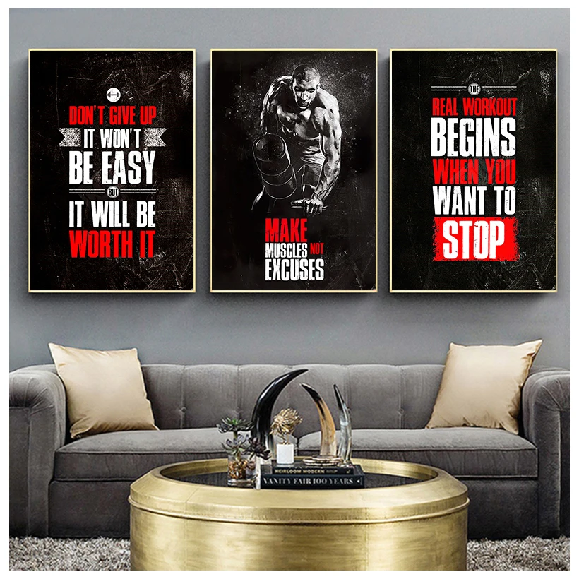 

Muscle Bodybuilding Fitness Motivational Quotes Print Art Canvas Poster for Living Room Decoration Home Wall Decor Picture