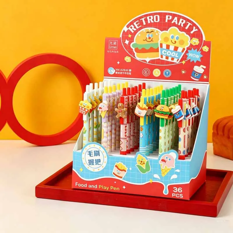 36pcs/lot Kawaii Hamburger Fries Press Gel Pen Cute 0.5mm Black Ink Signature Pens Promotional Gift Office School Supplies