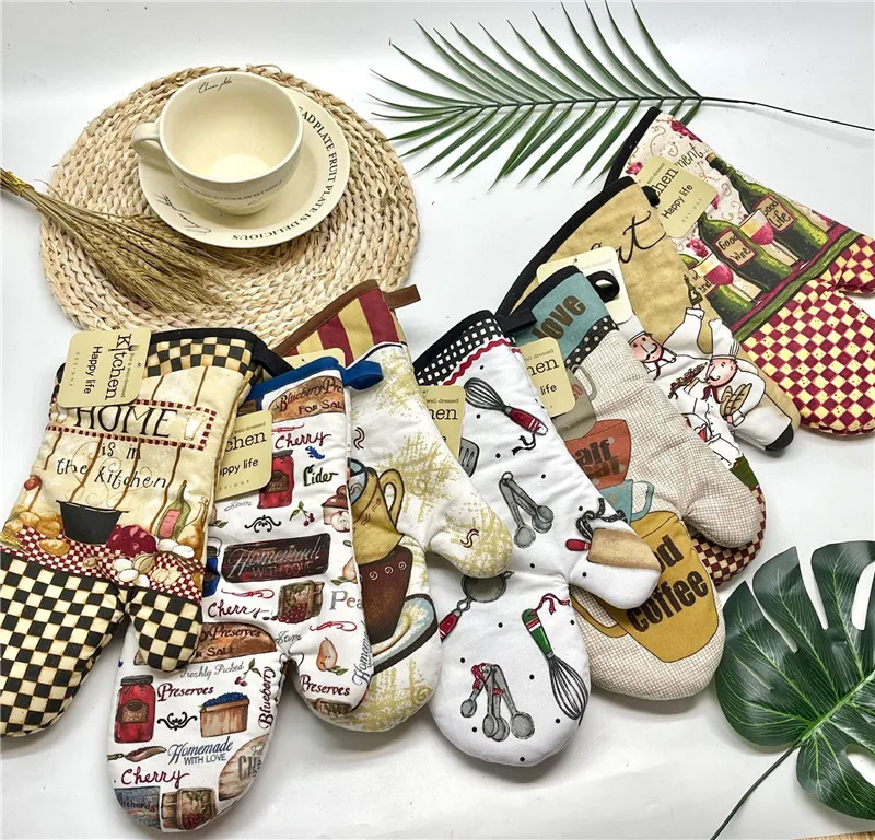 2-teiliges Set Kreative Bedruckte Baumwoll-Tischsets mit Ofenhandschuhen Backhandschuh Küchenwerkzeug – Detail 3