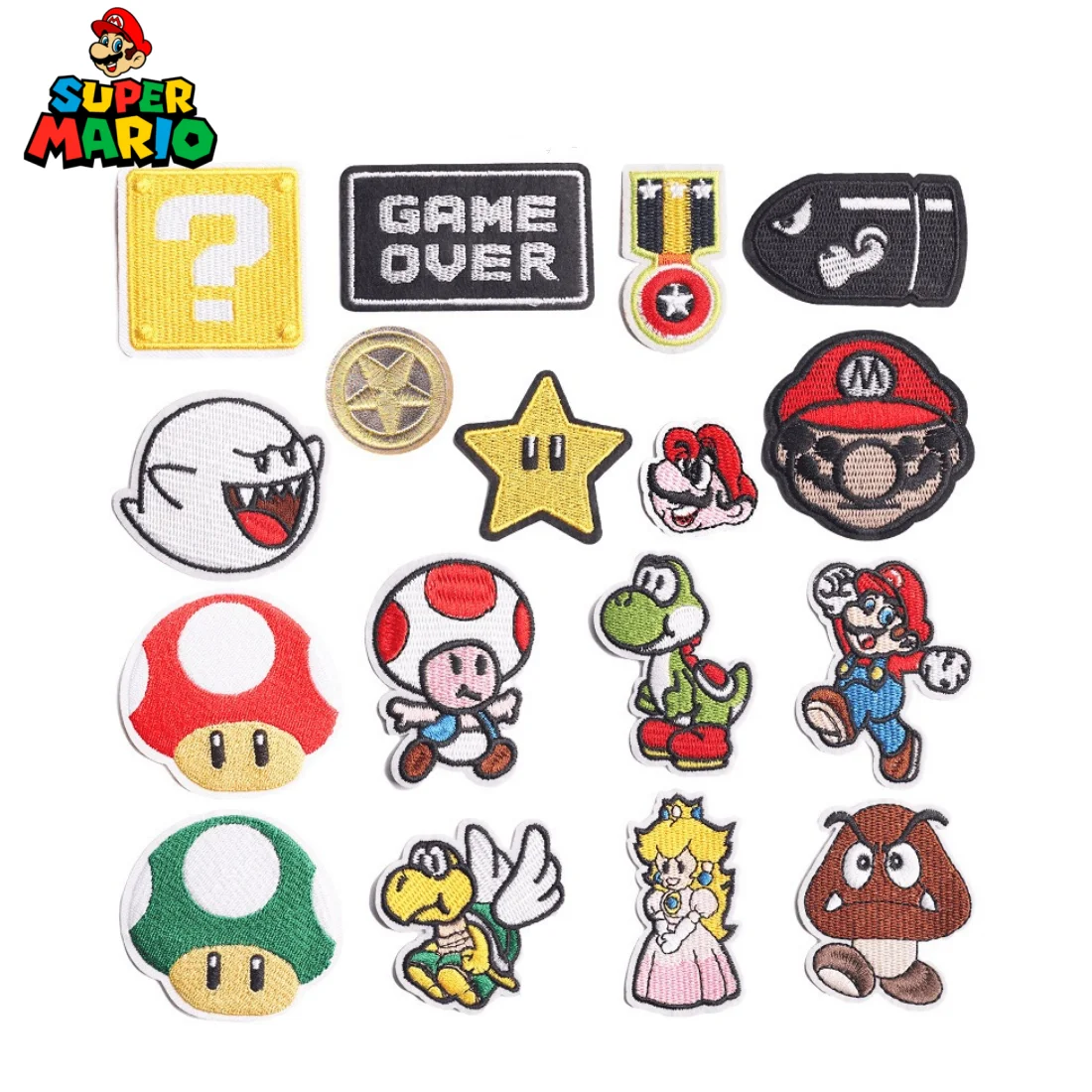 

17Pcs Set Super Mario Cartoon Toy Embroidery Patch Anime Game Figure Children's Clothing Patch DIY Sticker Fashion Decoraion