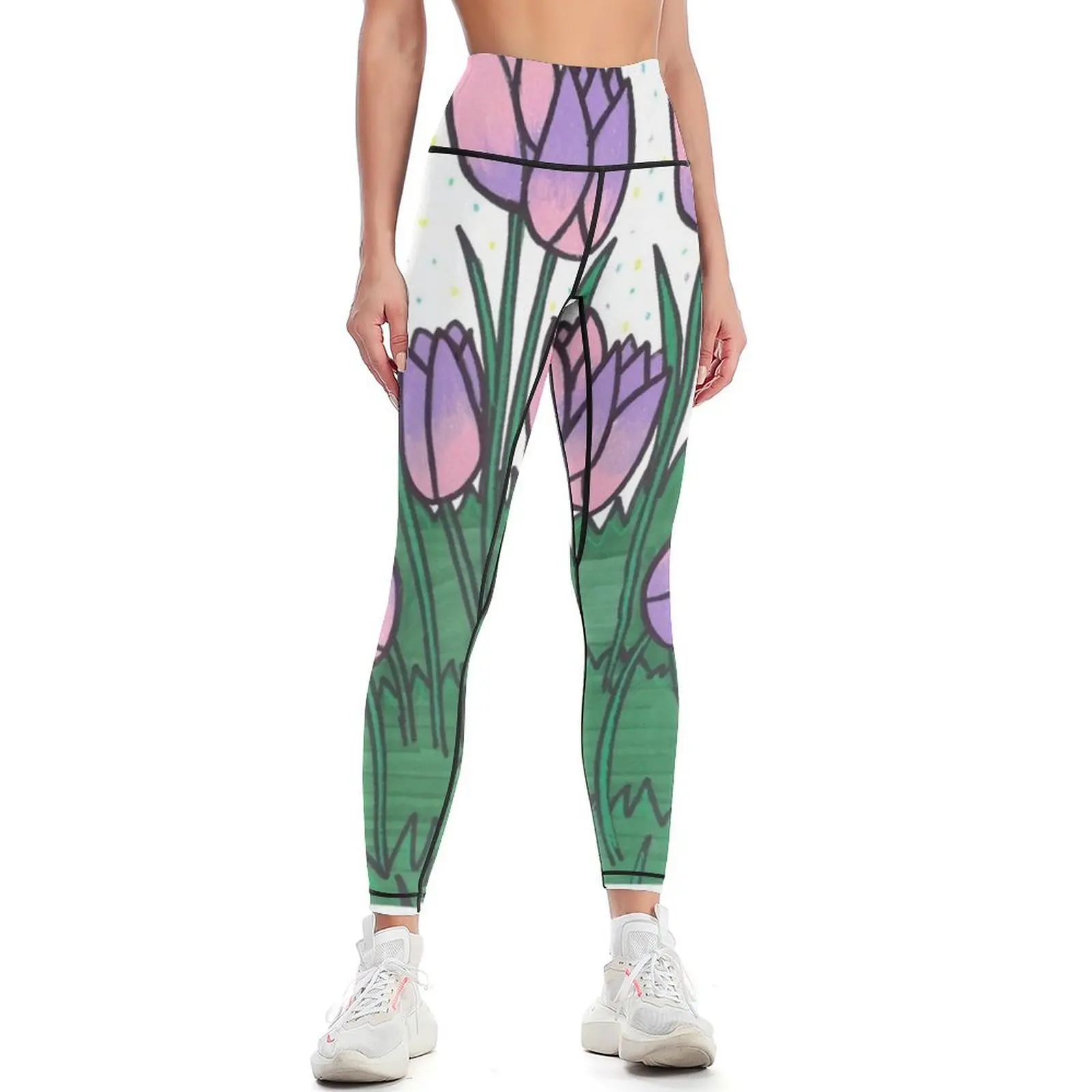 

Pink and Purple Tulips Leggings Fitness woman fitness set gym gym womans joggers for Womens Leggings