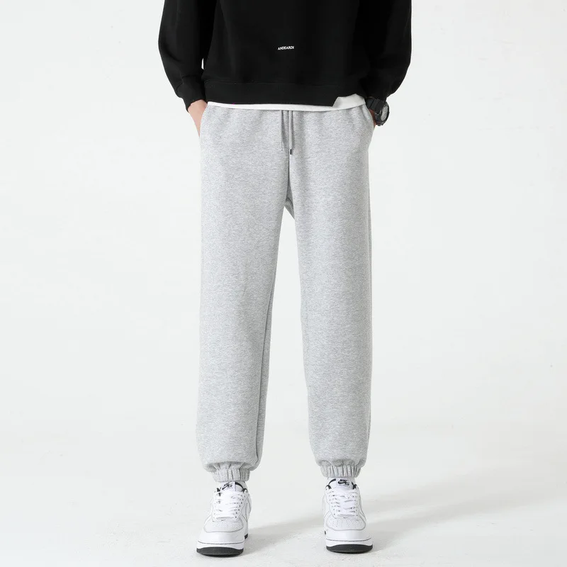 

2025 Spring Autumn New Fashion Korean Style Men's Solid Color Drawstring Casual Trendy Loose Ankle Length Jogger Trousers Male