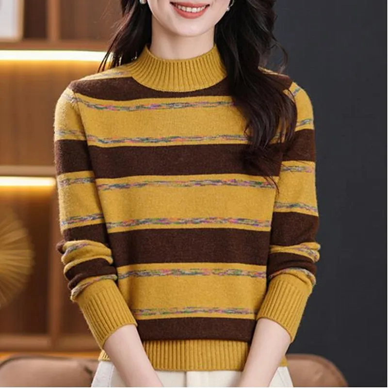 

Fashion Striped Pullovers Women's Sweater Tops Spring Autumn Pull Jumper Female Clothing Warm Winter Knitwear Femme Blouse