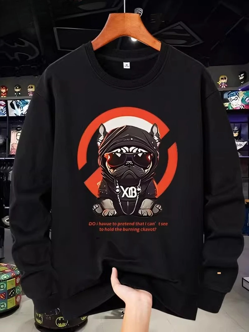 

2025 Autumn Winter Round-neck Hoodie Cute Puppy French Bulldog Print Pattern High-end Luxury Is for Both Men and Women Top Y2k