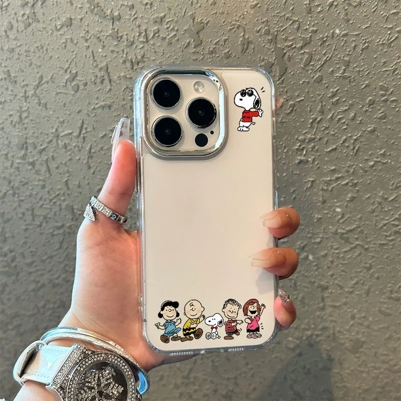 Funny Happy Cartoon Snoopy Snoopy Charlie Brown Soft Clear Phone Case For iPhone 13 12 11 14 15 Pro Max Lens Protect Cute Shell