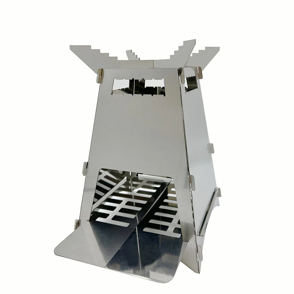 Outdoor Portable Mini Folding Stove Stainless Steel Wood Stove Bracket Barbecue Rack Set Pot Rack Baking Tray Bracket Wood Stove