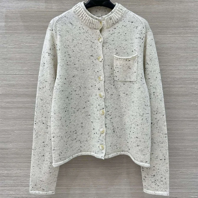 

Высококачественный женский кашемировый кардиган с двумя складками и воротником-снежинкой 2593044