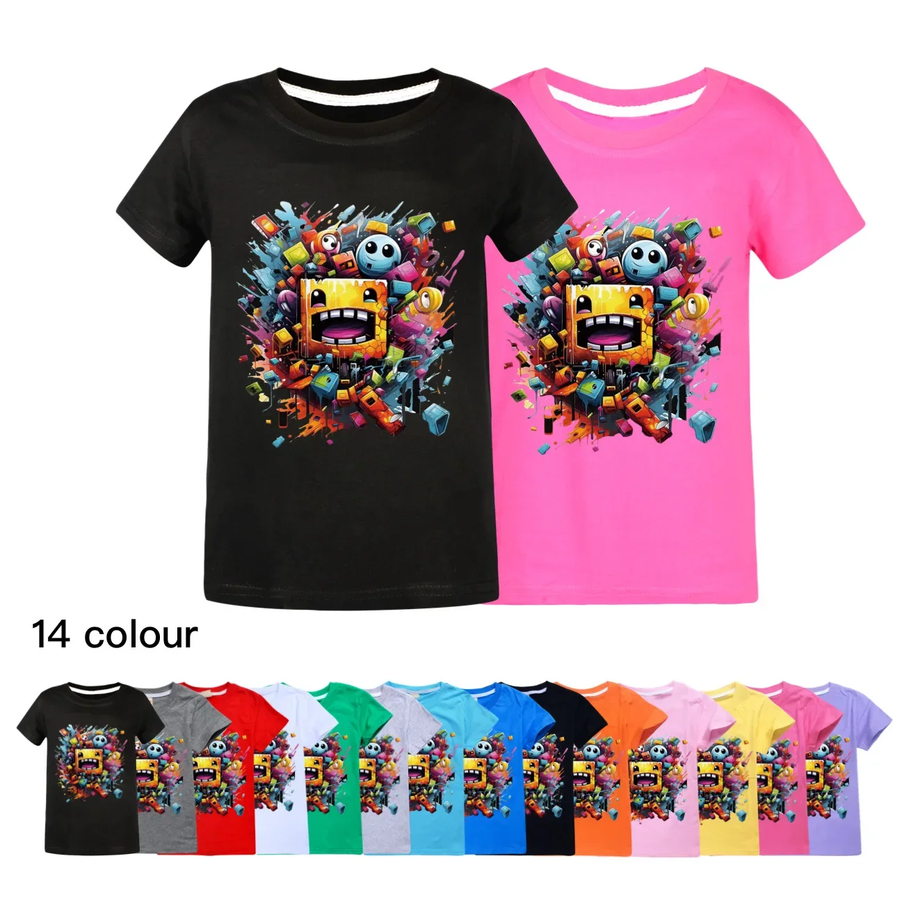 

New Geometry Dash TShirt Kids Cartoon Clothes Boys 100% Cotton T-shirt Children Fashion Clothing Toddler Girls Short Sleeve Tops