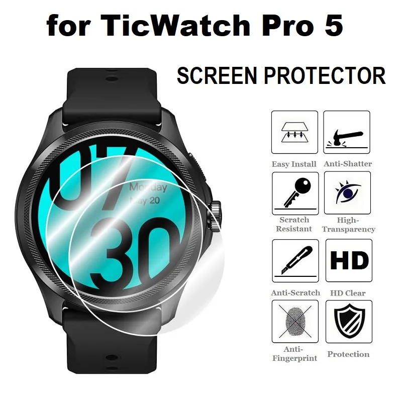 5PCS Smart Watch Screen Protector for TicWatch Pro 5 Tempered Glass HD Clear Protective Film