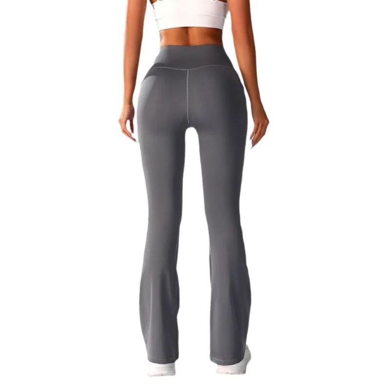 2025 가을 하이웨이스트 힙업 포켓 팬츠 캐주얼 스포츠 벨바텀 팬츠 슬림핏 아웃도어 피트니스 요가 팬츠 여성용