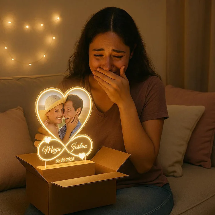 

Персонализированная 3D-лампа с фото из акрила и LED-подсветкой, ночник с деревянной подставкой, романтический подарок для пар, семьи и друзей