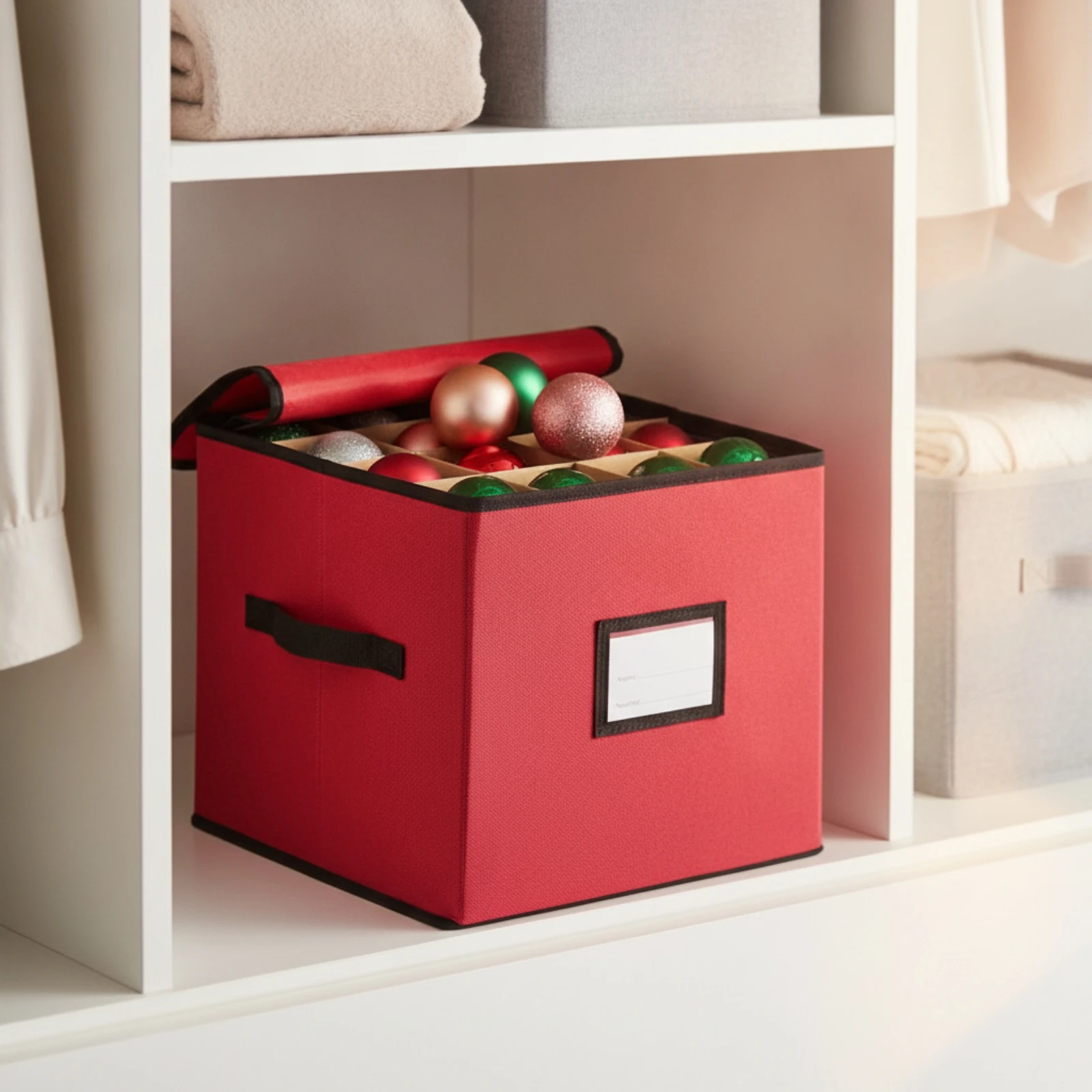 Ornament Organizer Portable Zippered Christmas Decoration Storage Box with Label Window Organizer Bin Sturdy