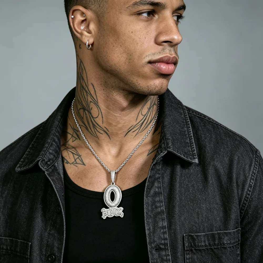 New Hip Hop CZ Letter O-Block Pendant Necklace Gold Ice Sparkling Cube Zirconia Micro Paving Charm Men's and Women's Jewelry