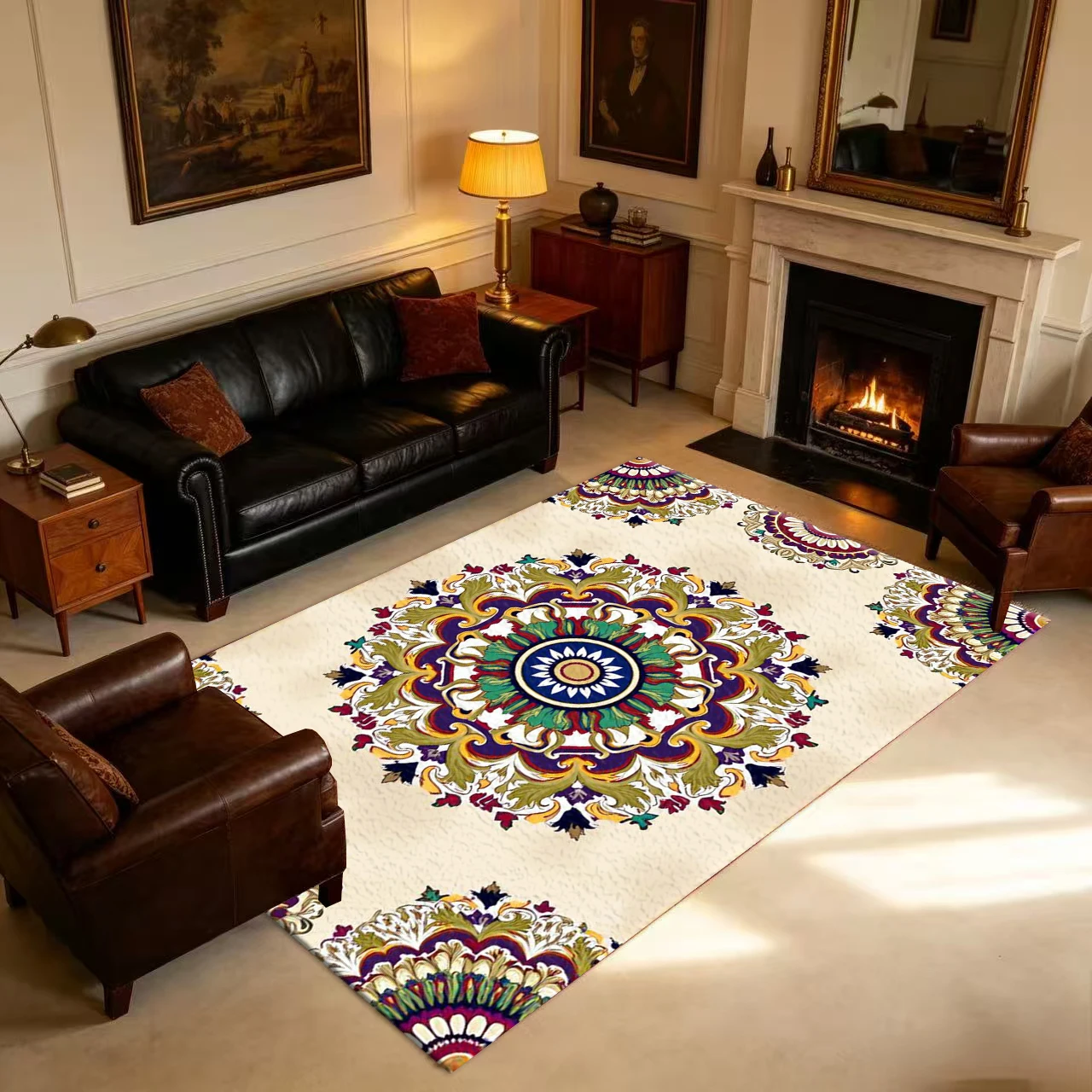 Vintage Colorful Mandala Floral Seamless Pattern Carpet Floor Non-Slip Mat