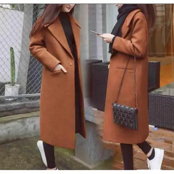 

Winter Thi Loose Long Woolen Coat for Women Knee-Length Ele Faionable Ladies' Tweed Jaet Winter Outerwear