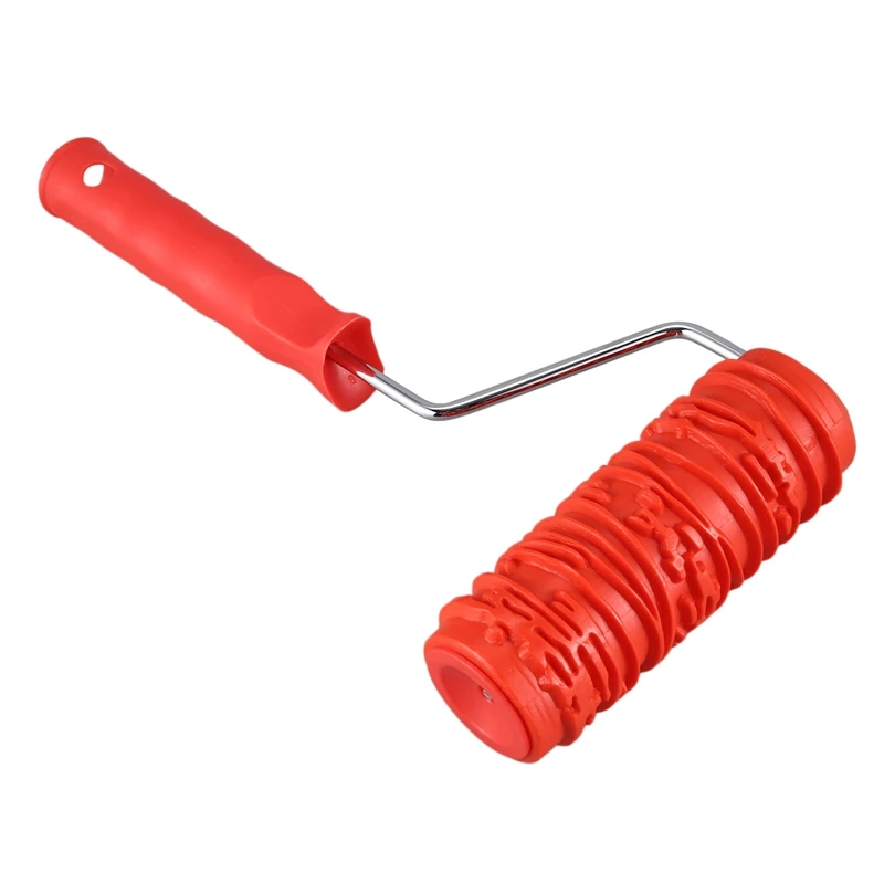 

A21I-6 Inch Painting Roller With Handle Rubber Wood Pattern Graining Knurling Tool For Wall Decoration Red