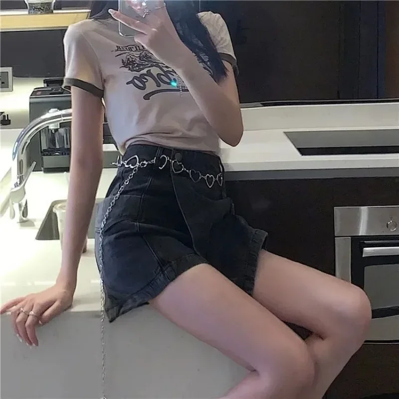 High Waist with Pocket Women's Denim Skirt Zipper Gyaru Kawaii Blue Cargo Mini Cute Tight Wrap Short Female Jeans Skirts Quality