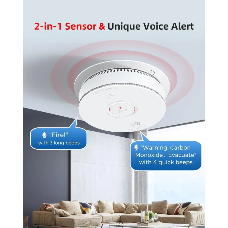 Hardwired Interconnected Smoke Detector Carbon Monoxide Detector Combo with 2 AA Batteries Back Up