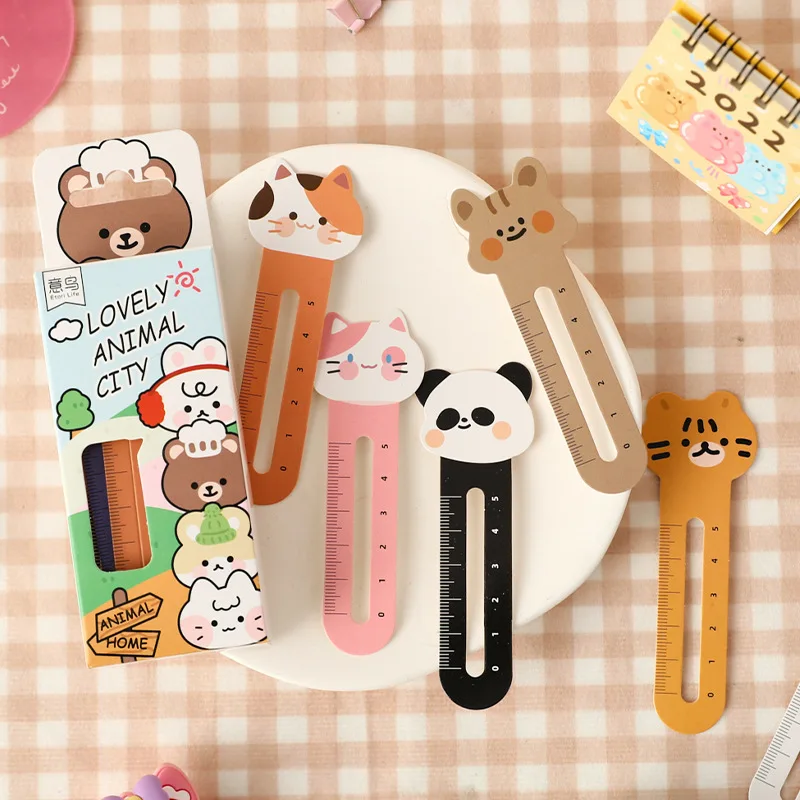 Kawaii Cartoon Bookmark Cute Animal Ruler Bookmark Label Gift Literary Exquisite Student Stationery Tape Book Holder 30pcs