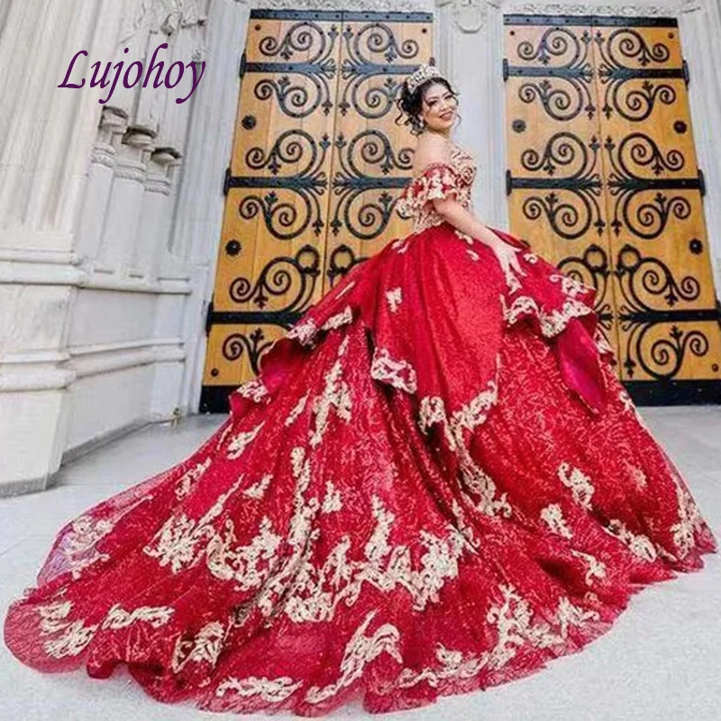 Luxury Red Lace Quinceanera Dresses Ball Gown Plus Size Masquerade Mexican 15 year old Sixteen Princess Sweet 16 Prom Dress