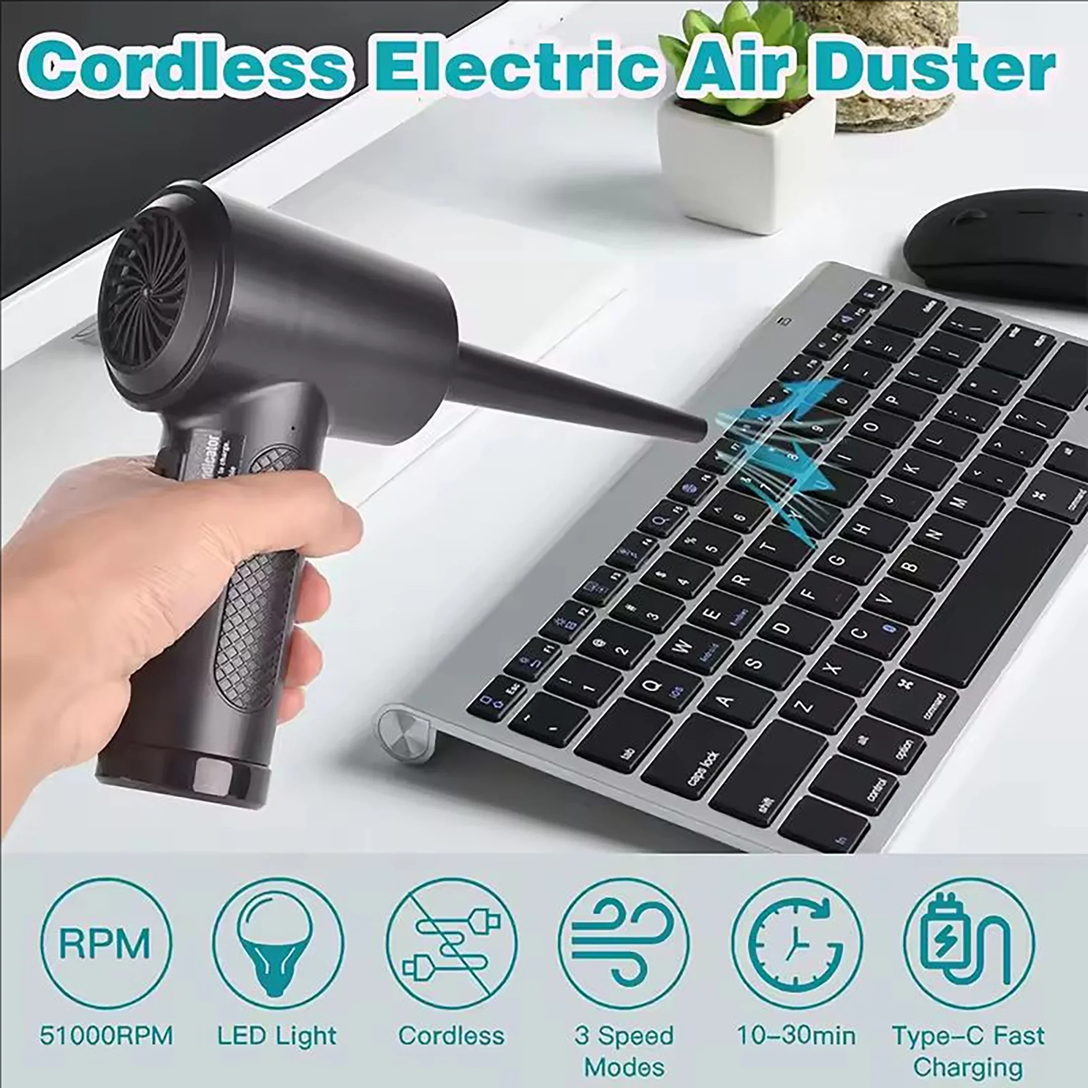 

1PC dual-purpose dust blower for home and car Portable wireless keyboard dust remover for cleaning computer case.