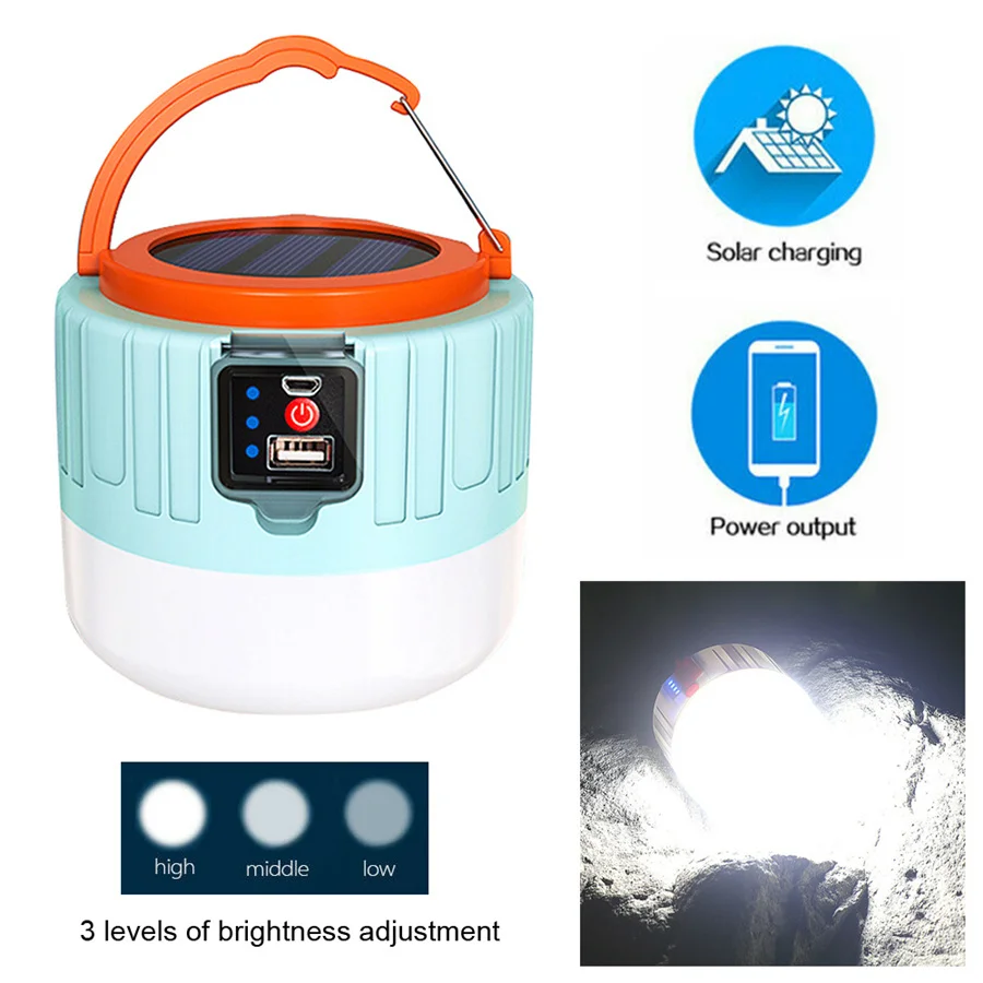 Remote Control Rechargeable 280W Bulb Lamp Home Portable Lantern Emergency Night Market Lights Outdoor Solar Camping Tent Light