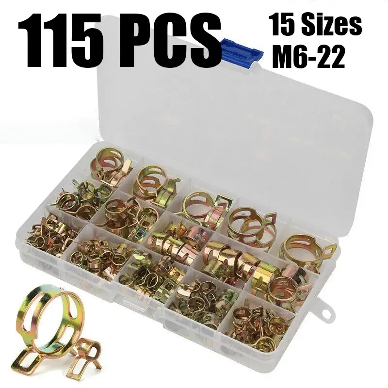 

115Pcs/Set 6/7/8/9/10-22MM Vacuum Spring Fuel Oil Water CPU Hose Clip Pipe Tube for Band Clamp Metal Fastener Assortment Kit