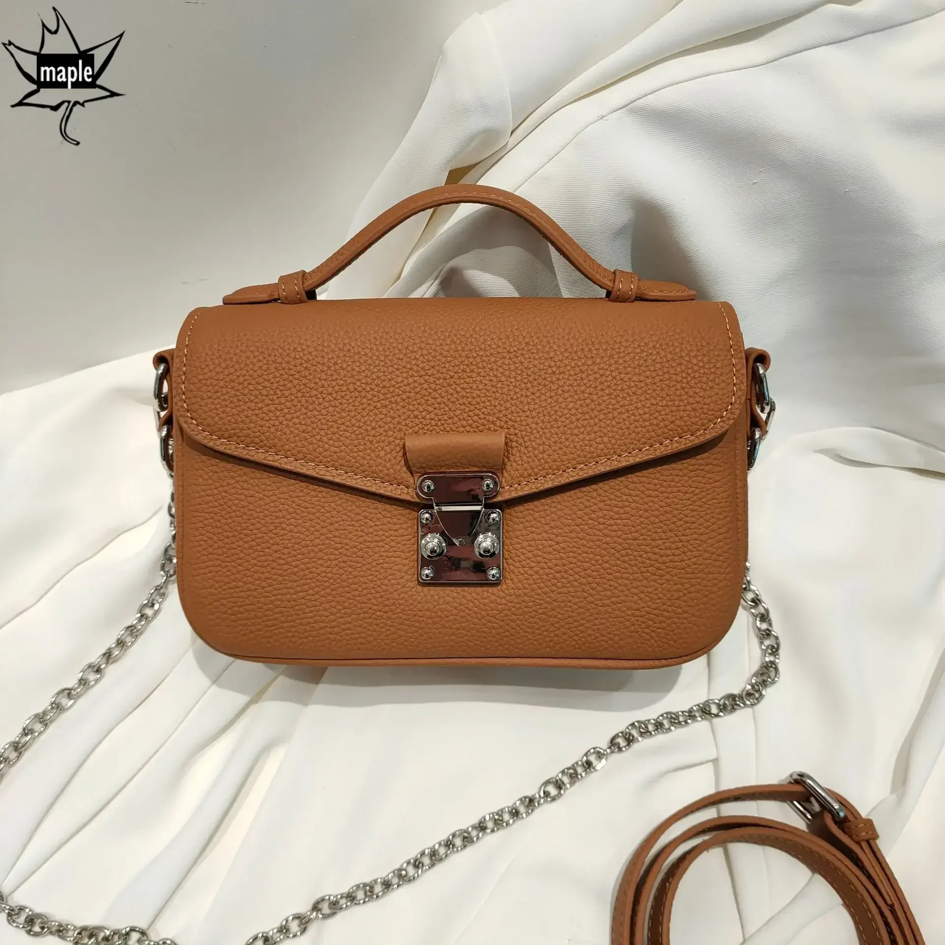 2025 New Pink White Luxury Women Messenger Bag Lock Design High Quality Top Layer Cow Leather Ladies Shoulder Crossbody Bag