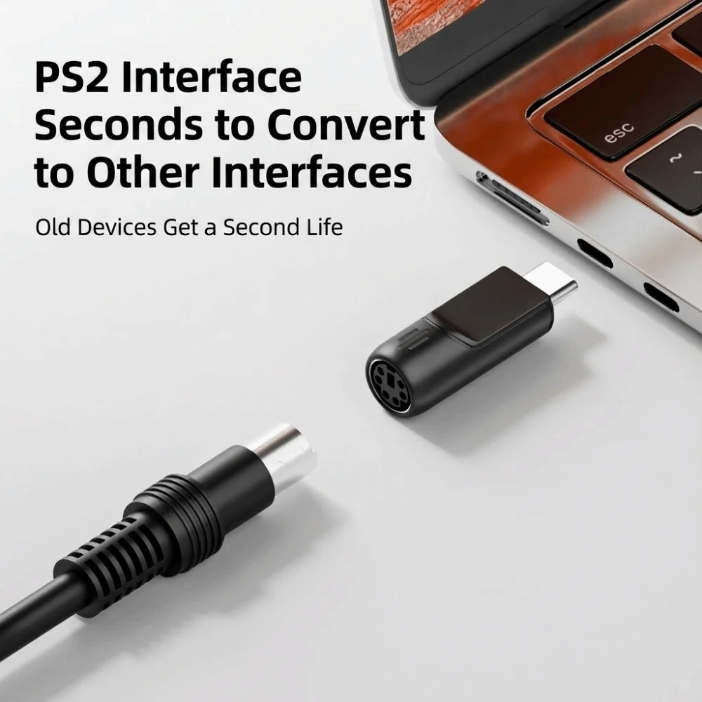 Universal for PS2 to USB Adapter PVC Plug and Play for PS2 to Type-C Adapter Compact Keyboard Mouse Connector Mouse Connection