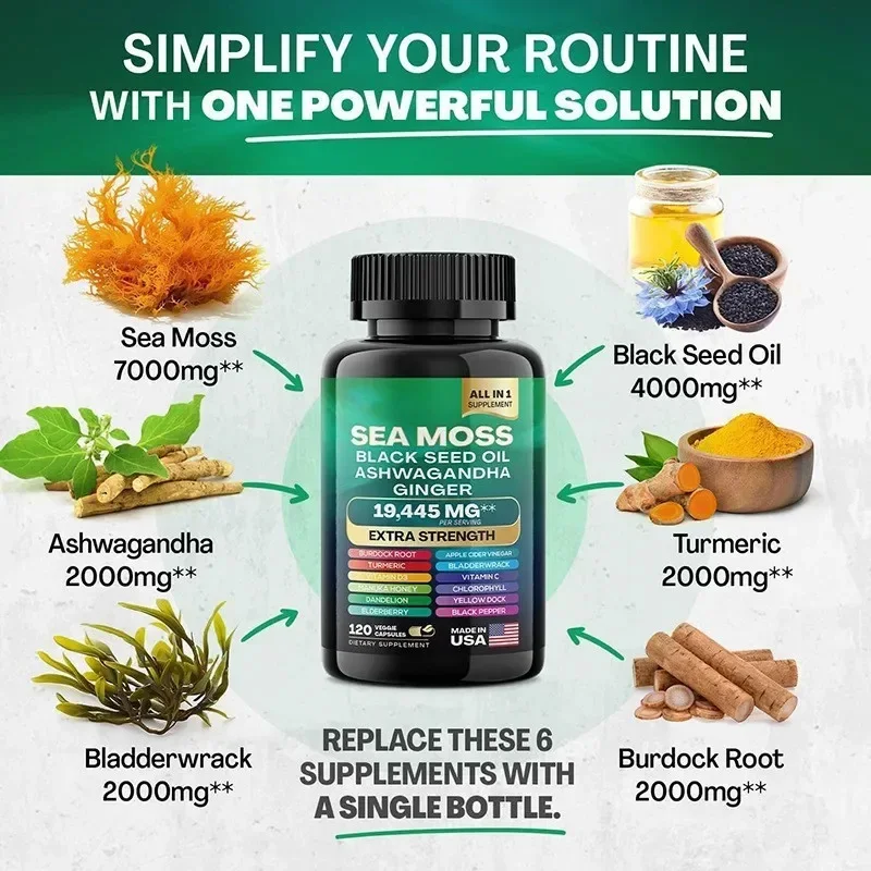 Shilajit Ashwagandha + Sea Moss Capsules - Strength, Energy, Muscle, Endurance, Anti-Fatigue, Overall Health Supplement