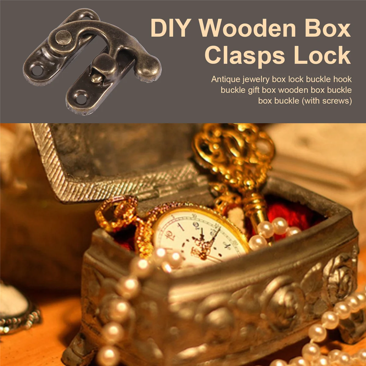 100 STKS Vintage Metalen Hardware Meubels Houten Doos Lederen Tas Hardware Decoratieve Klink Sluitingen Lock Hangslot Hasp met Schroeven HY